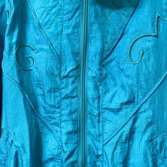 Santolina Sport SMALL Blue Nylon Jacket Full Zip Retro Embroidery Lightweight - Picture 3 of 12